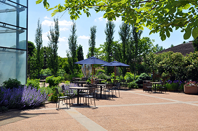  Rust Events Plaza with concrete and tables and chairs