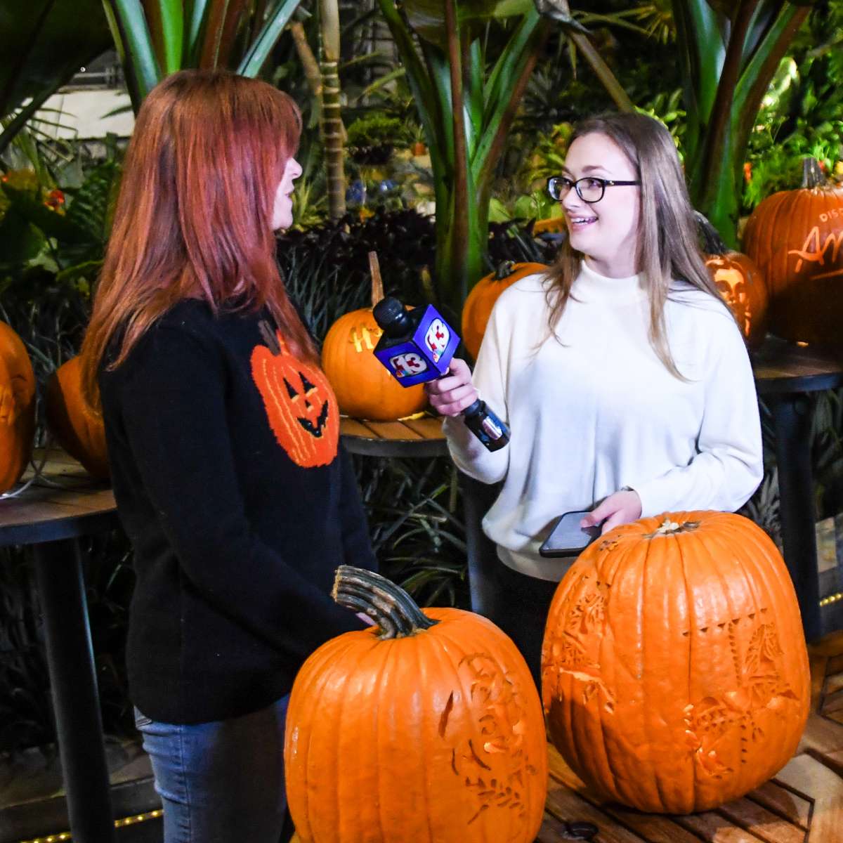 Reporter interviewing Reiman Gardens staff member